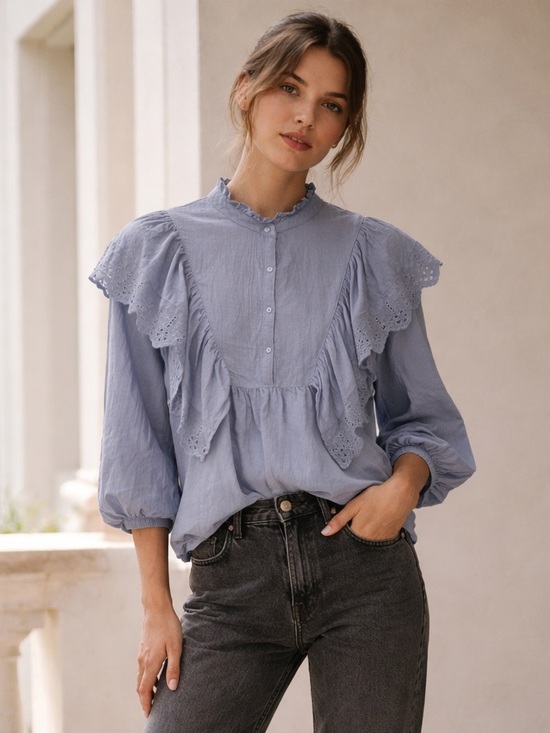 Deluc Tops - Dèluc | Ruffle Bib Blouse | Size XS